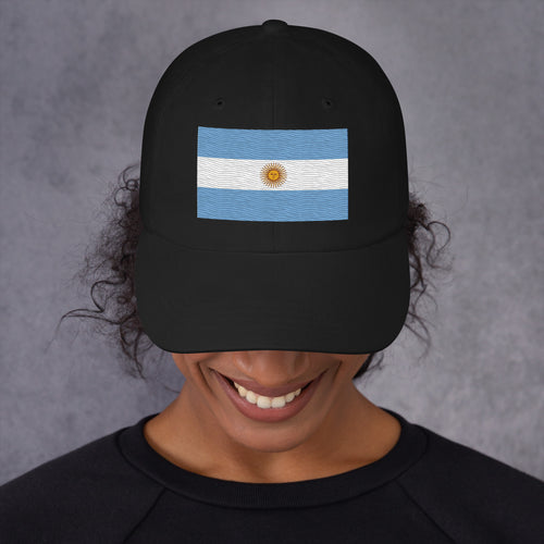 Baseball cap with embroidered Argentina flag in light blue and white with sun emblem