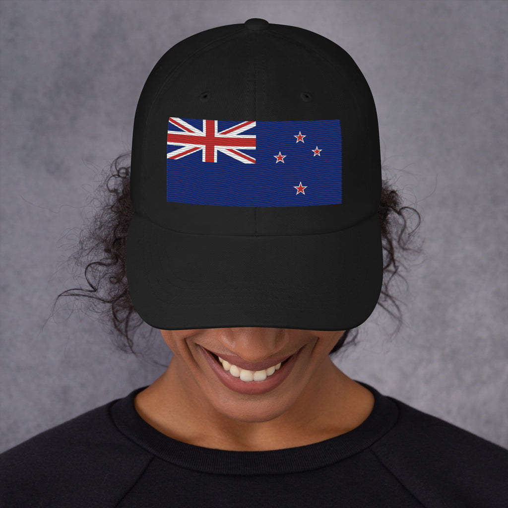 Baseball cap with embroidered New Zealand flag featuring Union Jack and Southern Cross stars