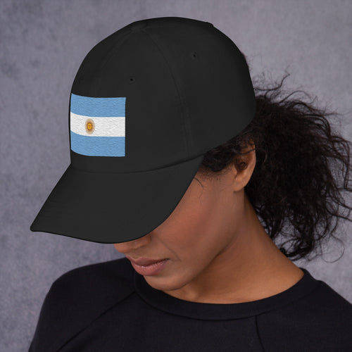 Baseball cap with embroidered Argentina flag in light blue and white with sun emblem