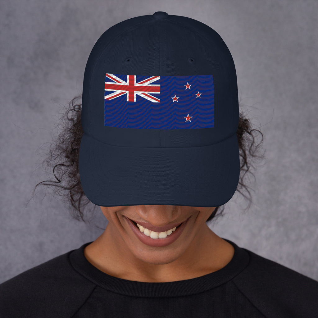 Baseball cap with embroidered New Zealand flag featuring Union Jack and Southern Cross stars