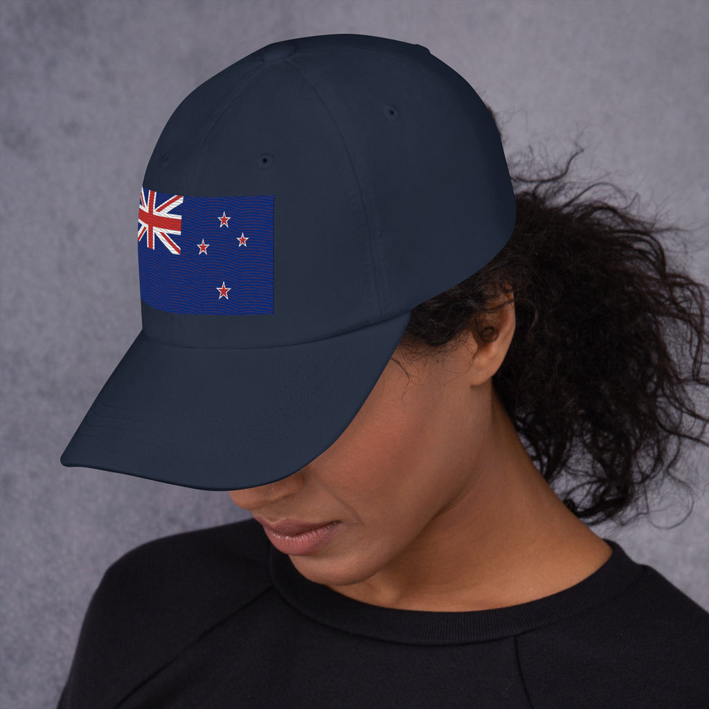 Baseball cap with embroidered New Zealand flag featuring Union Jack and Southern Cross stars
