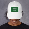 Baseball cap with embroidered Saudi Arabia flag showing green field with Arabic script and sword