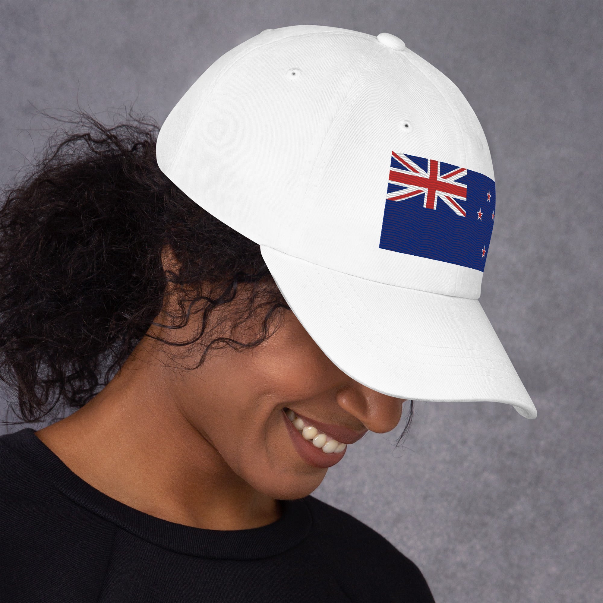 Baseball cap with embroidered New Zealand flag featuring Union Jack and Southern Cross stars