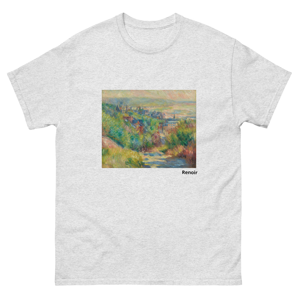 Unisex classic tee featuring Renoir's impressionist coastal hilltop view Les Hauteurs de Trouville