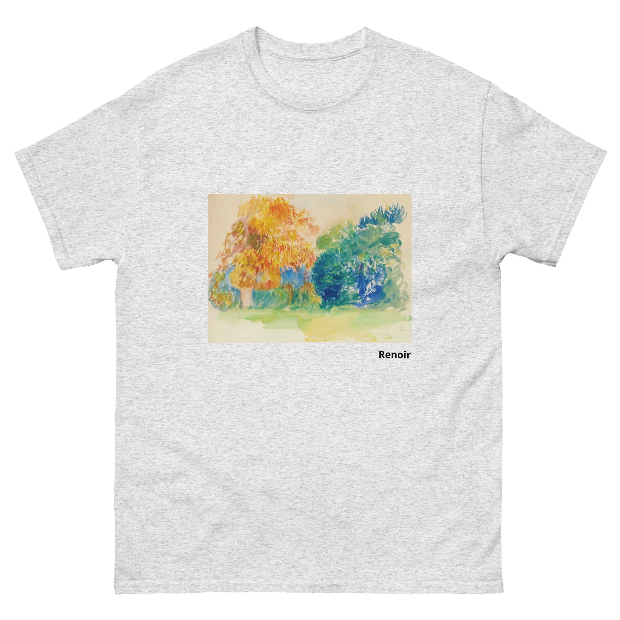 Unisex classic tee featuring Renoir's impressionist painting of trees Les Arbres