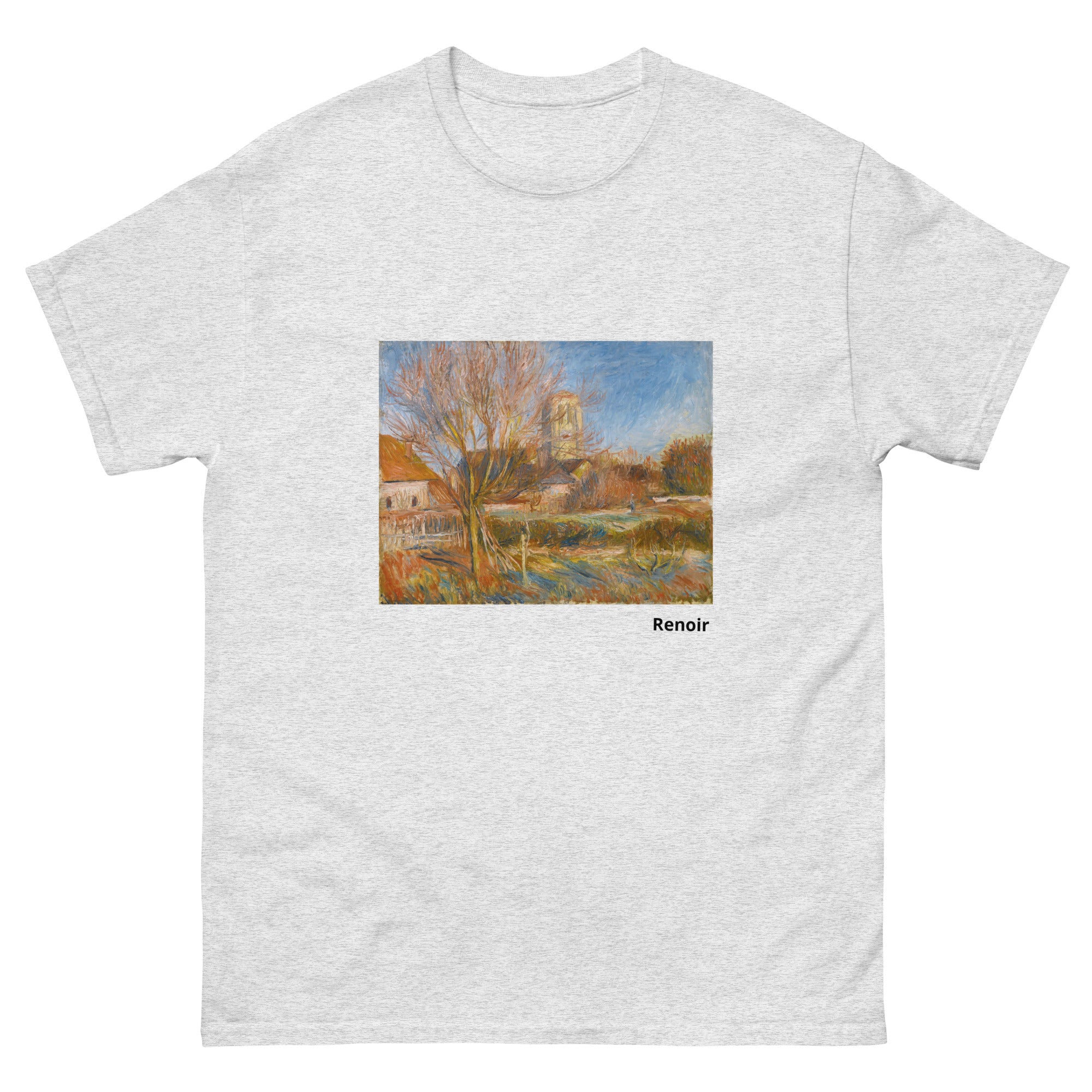 Unisex classic tee featuring Renoir's impressionist painting of a village church in Essoyes