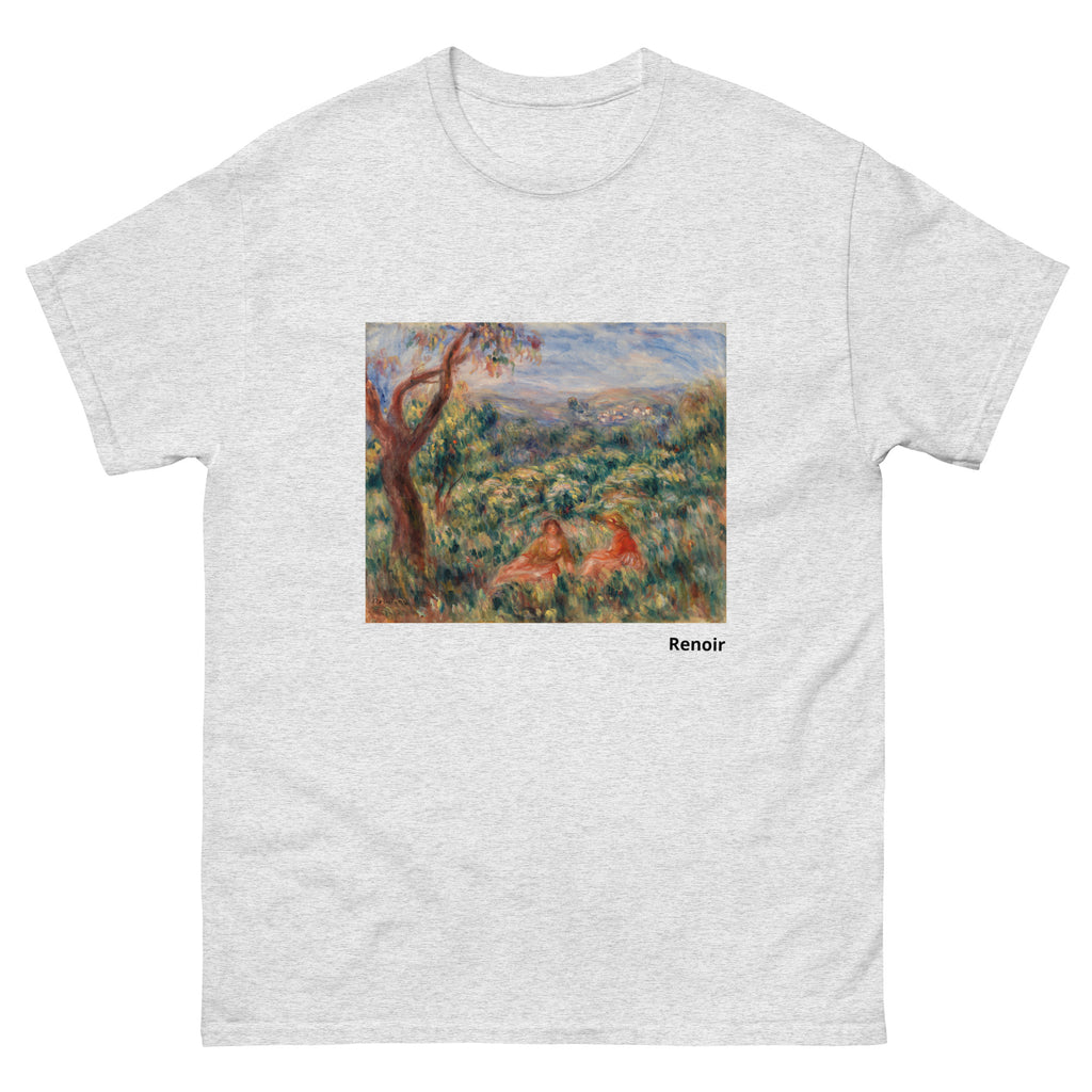Unisex classic tee featuring Renoir's 1916 impressionist landscape with vibrant natural scenery