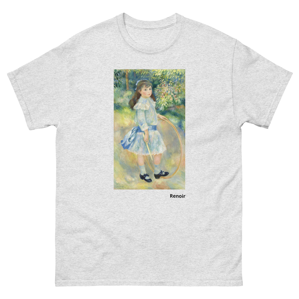 Unisex classic tee featuring Renoir's impressionist painting of a girl playing with a hoop