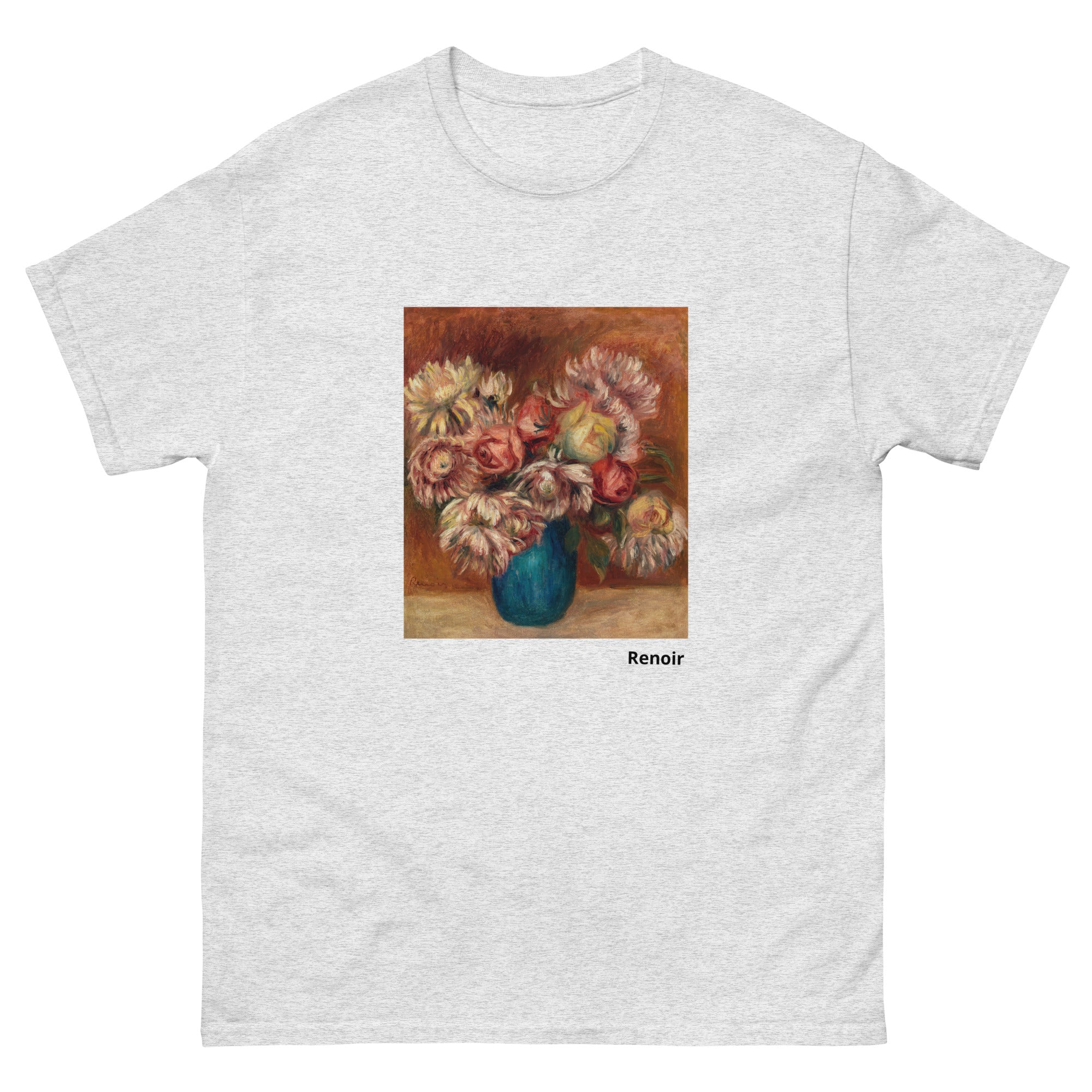 Unisex classic tee featuring Renoir's impressionist still life of flowers in a green vase