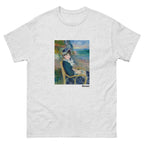 Unisex classic tee featuring Renoir's impressionist painting of a woman seated by the seashore