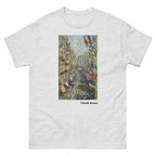 Unisex classic tee featuring Monet's lively impressionist painting of Rue Montorgueil in Paris