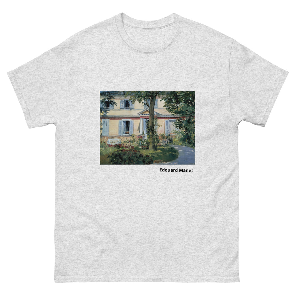 Unisex classic tee featuring Manet's impressionist painting of a house and garden at Rueil