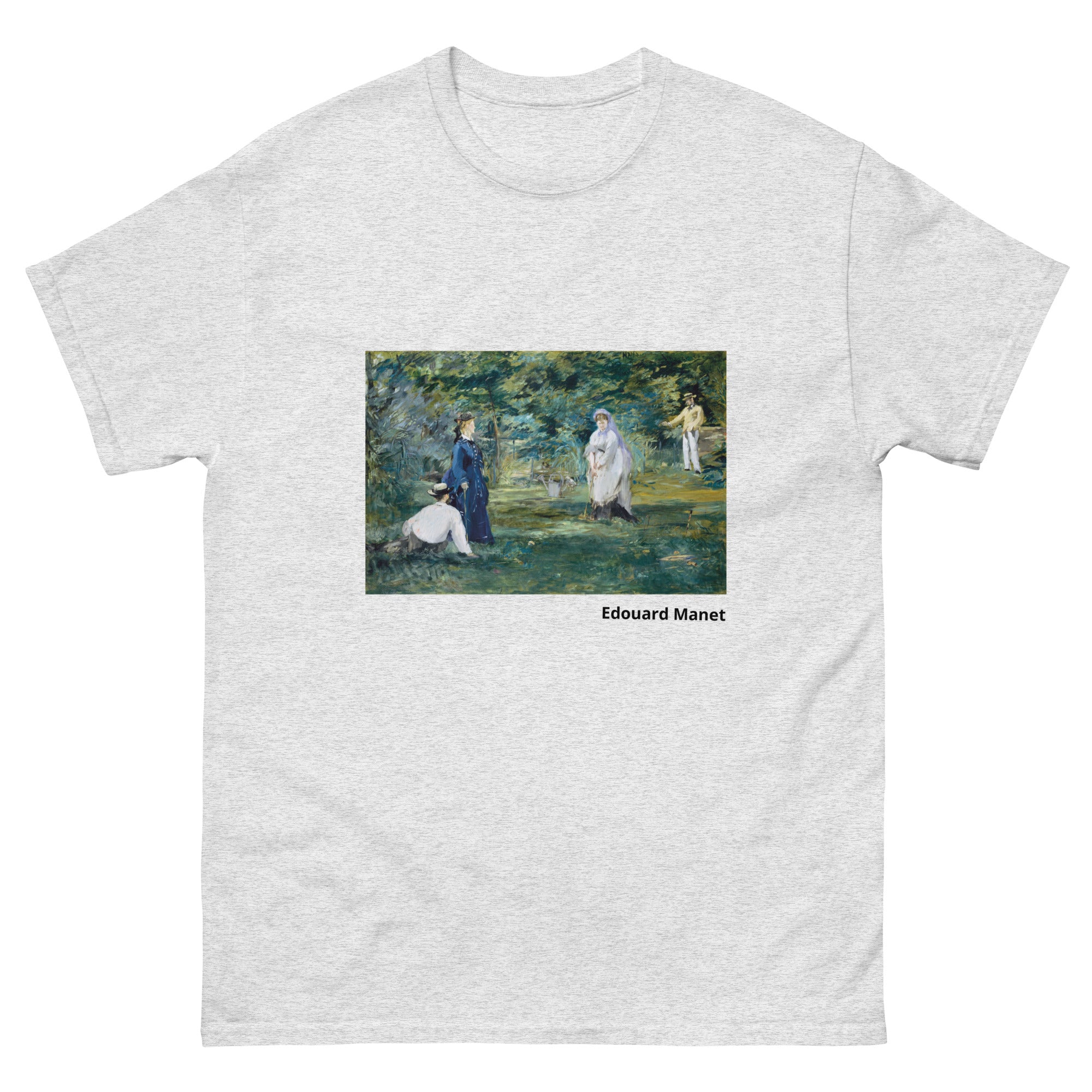 Unisex classic tee featuring Manet's impressionist painting of a garden croquet party scene