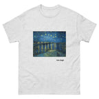 Unisex classic tee featuring Van Gogh's iconic Starry Night with swirling sky and village