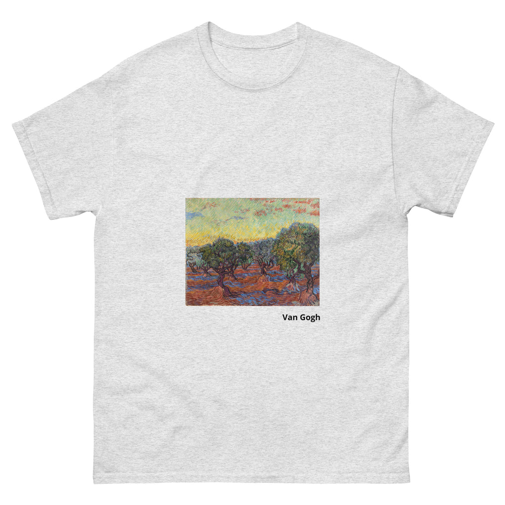 Unisex classic tee featuring Van Gogh's post-impressionist painting of an olive grove in Provence
