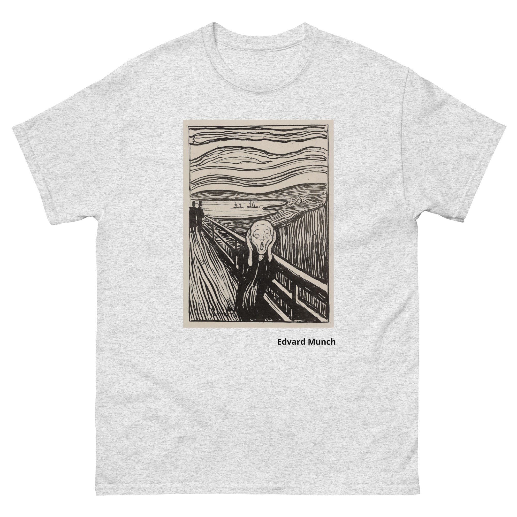 Unisex classic tee featuring Munch's iconic expressionist The Scream in monochrome tones