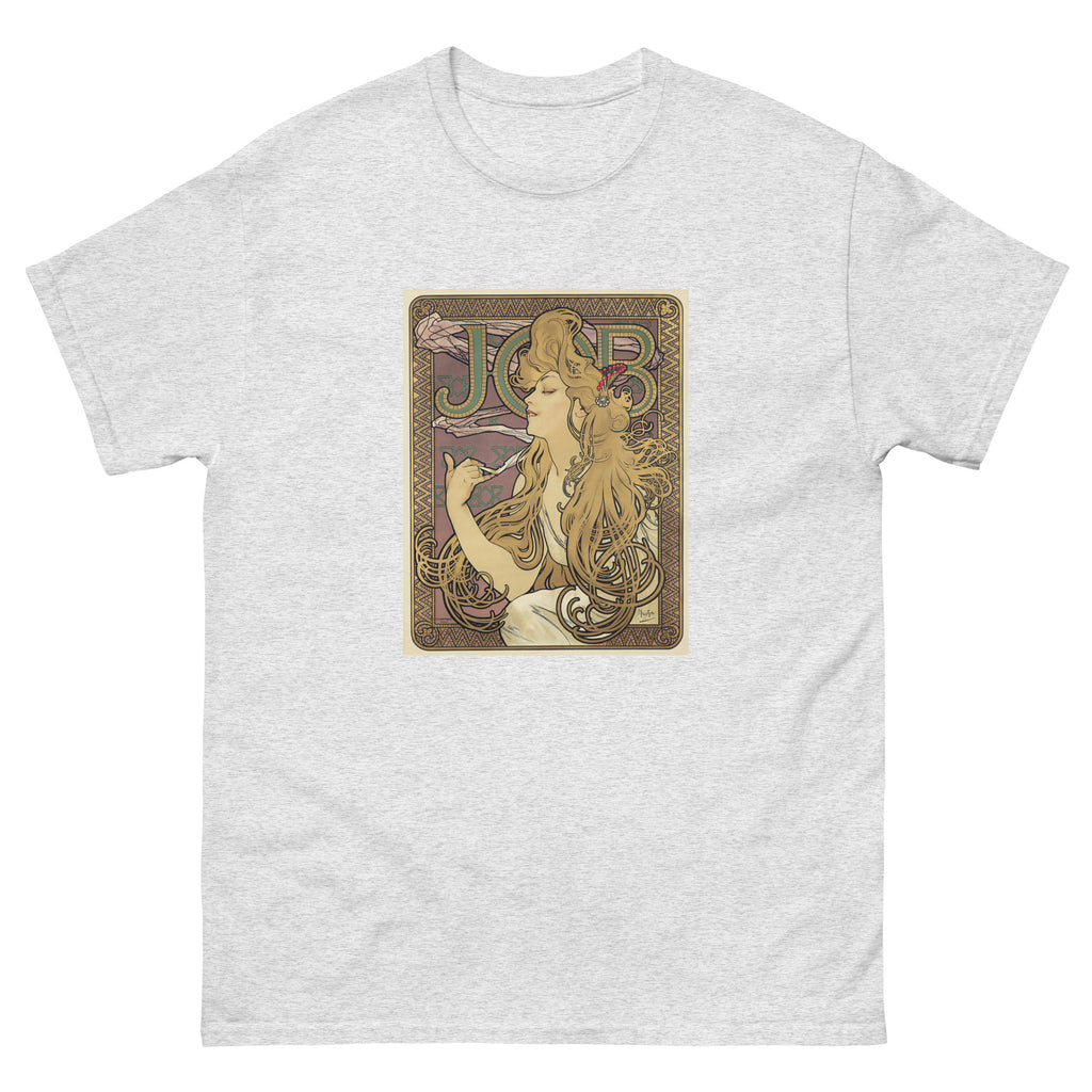Unisex classic tee featuring Mucha's Art Nouveau Job cigarette papers advertising poster