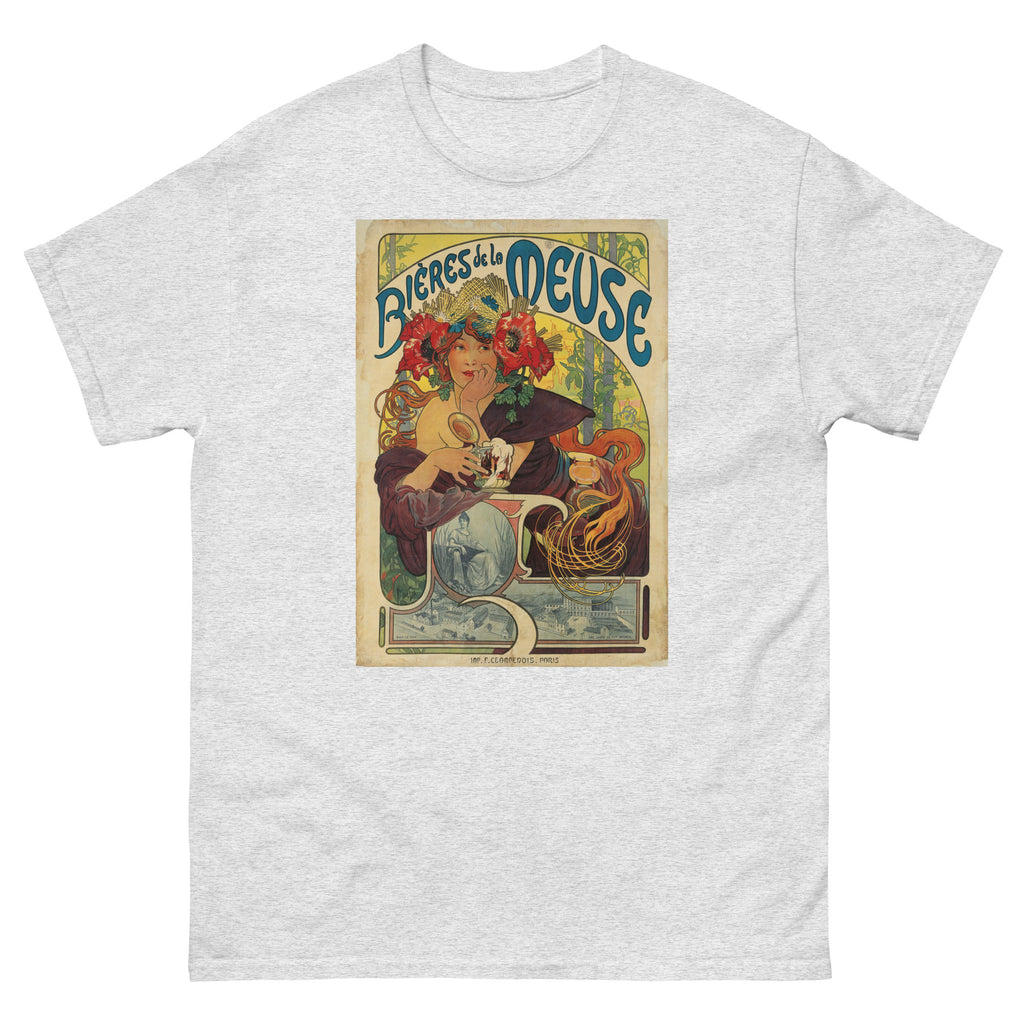 Unisex classic tee featuring Mucha's Art Nouveau Bières de la Meuse beer advertising poster