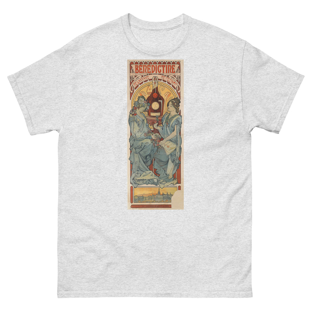 Unisex classic tee featuring Mucha's Art Nouveau Bénédictine liqueur advertising poster