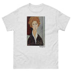 Unisex classic tee featuring Modigliani's elongated expressionist portrait of a woman