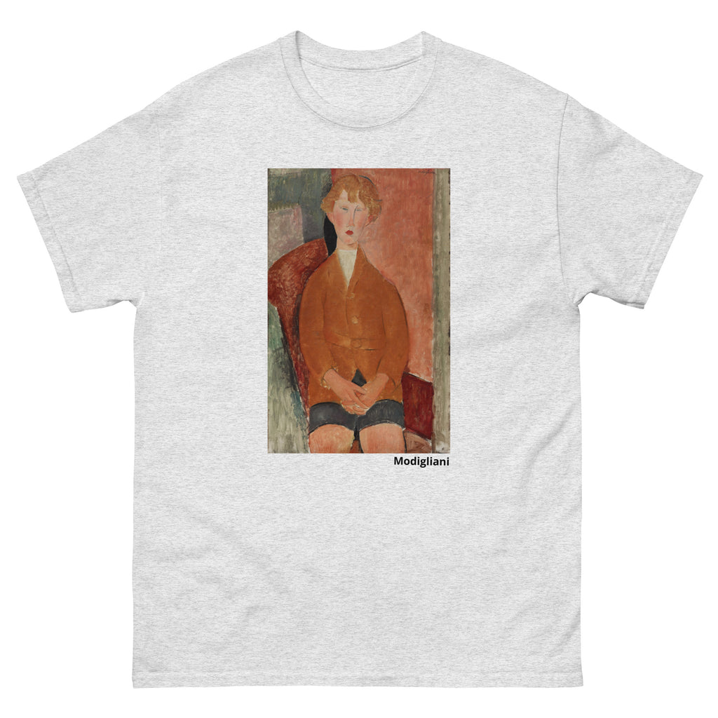 Unisex classic tee featuring Modigliani's expressionist portrait of a young boy in short pants