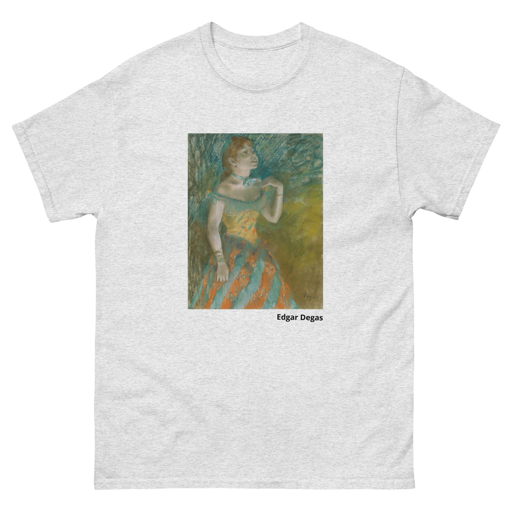 Unisex classic tee featuring Degas's impressionist painting of a cabaret singer in green dress