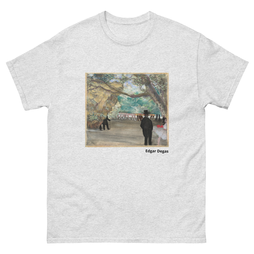 Unisex classic tee featuring Degas's impressionist painting of ballet dancers waiting behind a curtain