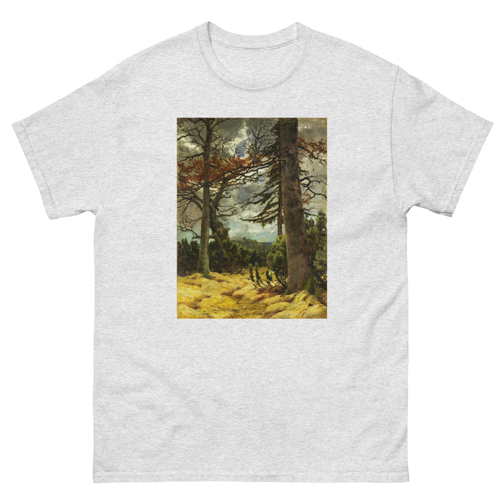 Unisex classic tee featuring Franz Marc's expressionist painting of oak tree trunks in early spring