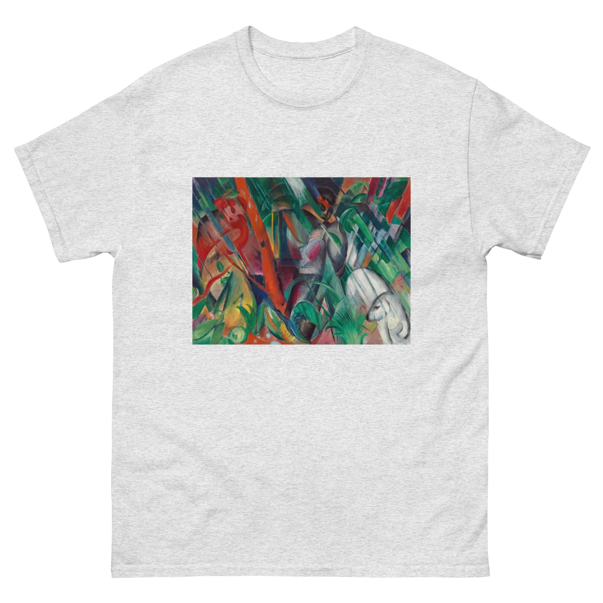 Unisex classic tee featuring Franz Marc's expressionist painting of animals sheltering in the rain