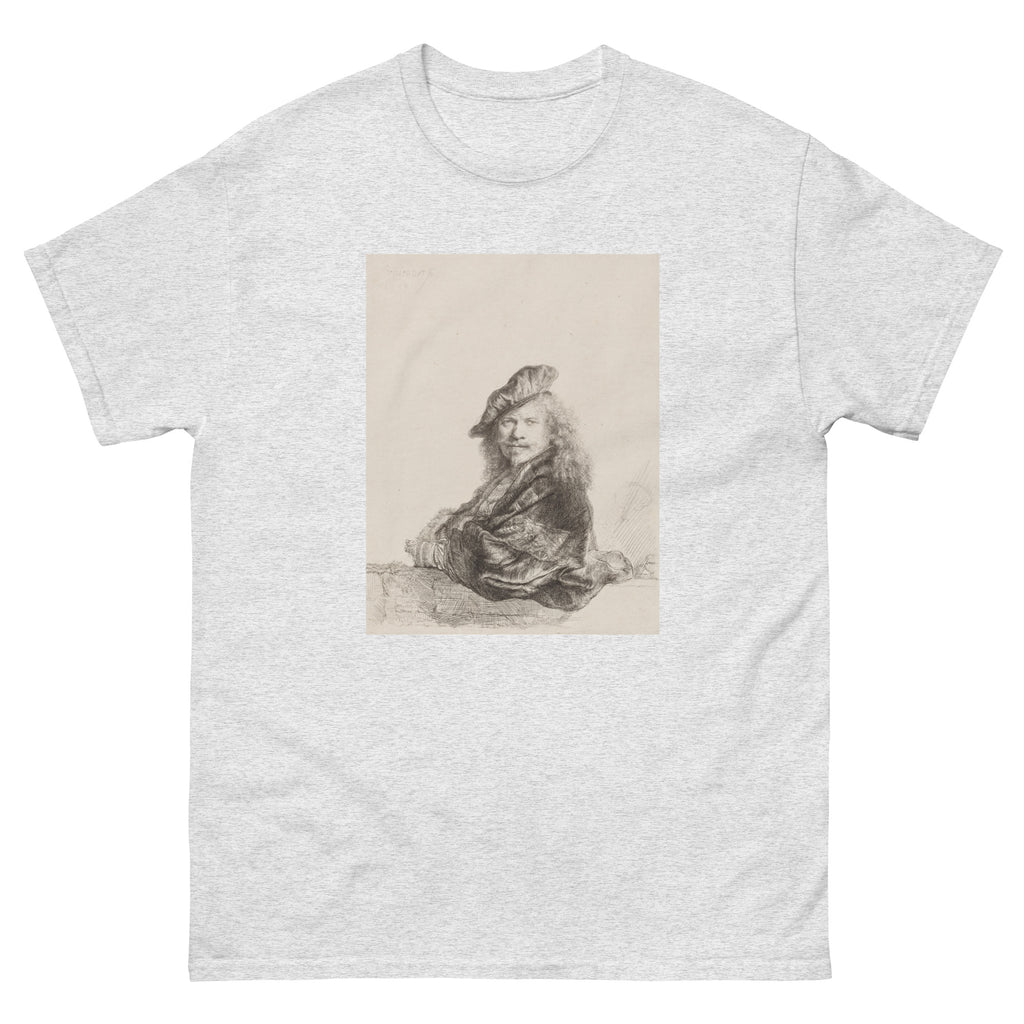 Unisex classic tee featuring Rembrandt's self-portrait sketch rendered in expressive drawing style