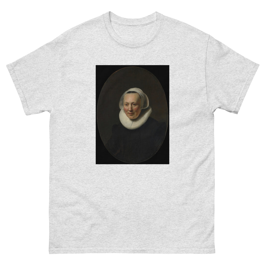 Unisex classic tee featuring Rembrandt's dramatic baroque portrait of an elegantly dressed woman