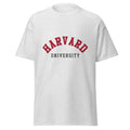 Unisex classic tee featuring Harvard University name and branding in crimson and white
