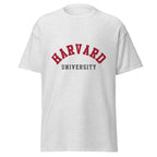 Unisex classic tee featuring Harvard University name and branding in crimson and white