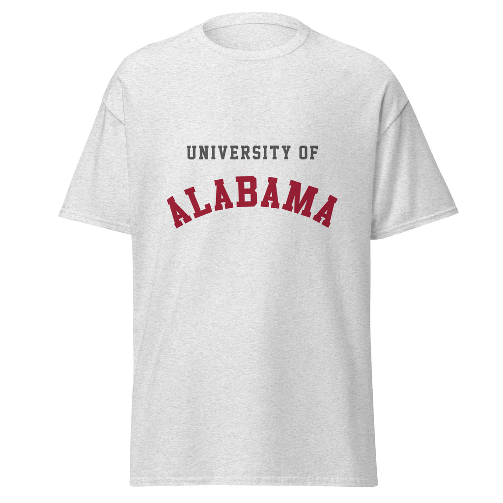 Unisex classic tee featuring University of Alabama name and branding in crimson and white