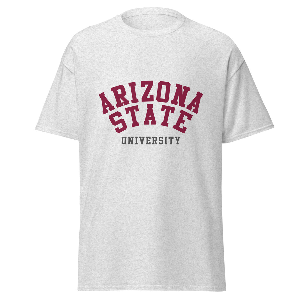 Unisex classic tee featuring Arizona State University name and branding in maroon and gold