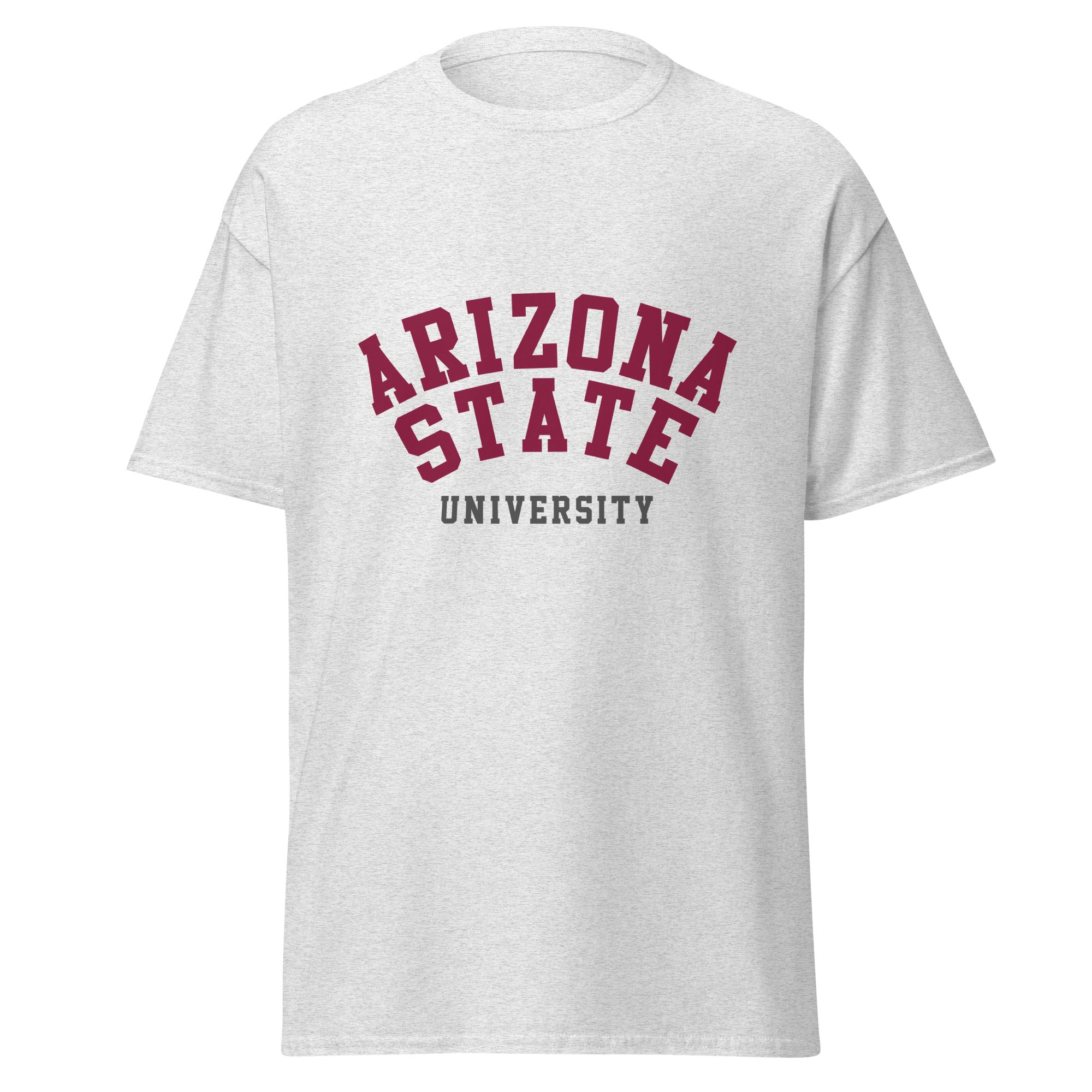 Unisex classic tee featuring Arizona State University name and branding in maroon and gold