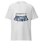 Unisex classic tee featuring University of British Columbia name and branding in blue and gold