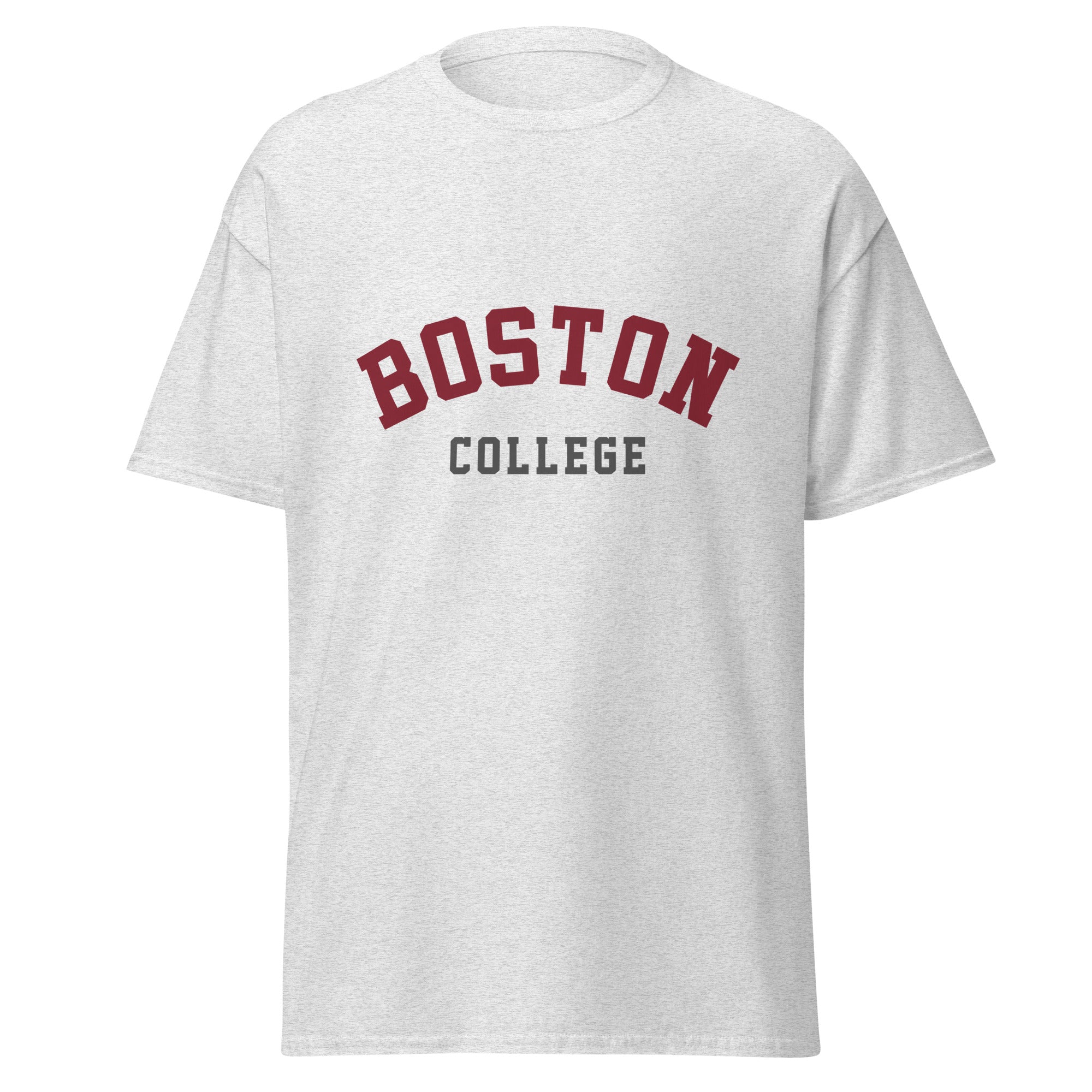 Unisex classic tee featuring Boston College name and branding in maroon and gold