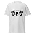 Unisex classic tee featuring University of Colorado Boulder name and branding in gold and black
