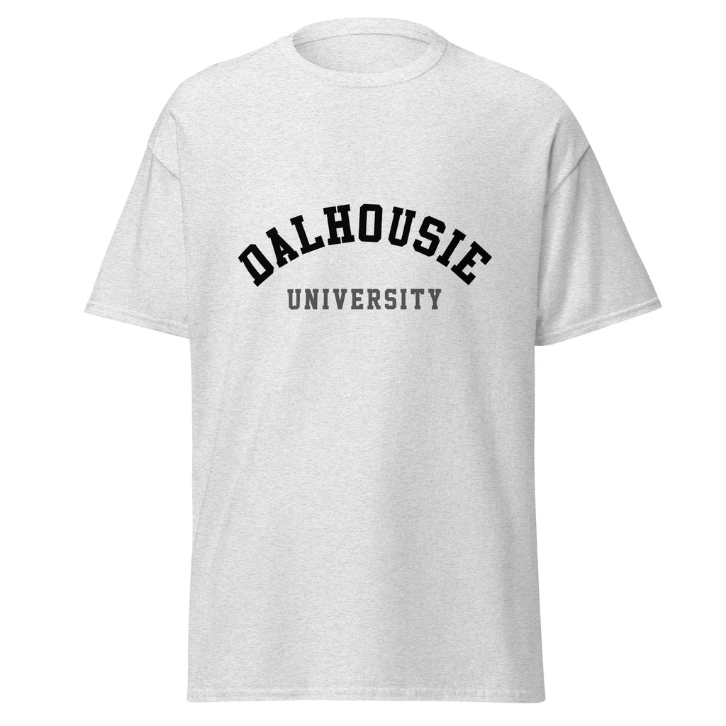 Unisex classic tee featuring Dalhousie University name and branding in black and gold