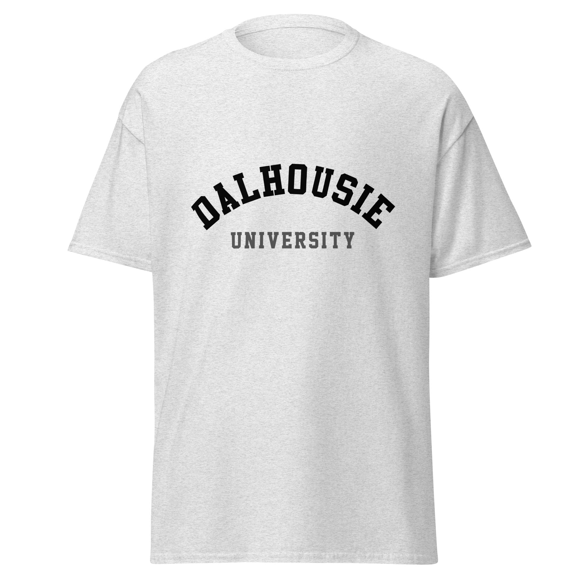 Unisex classic tee featuring Dalhousie University name and branding in black and gold