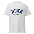 Unisex classic tee featuring Duke University name and branding in royal blue and white
