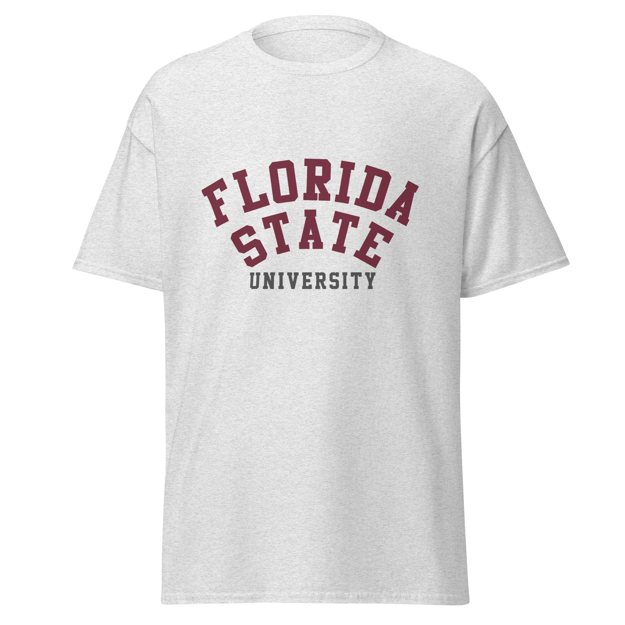 Unisex classic tee featuring Florida State University name and branding in garnet and gold