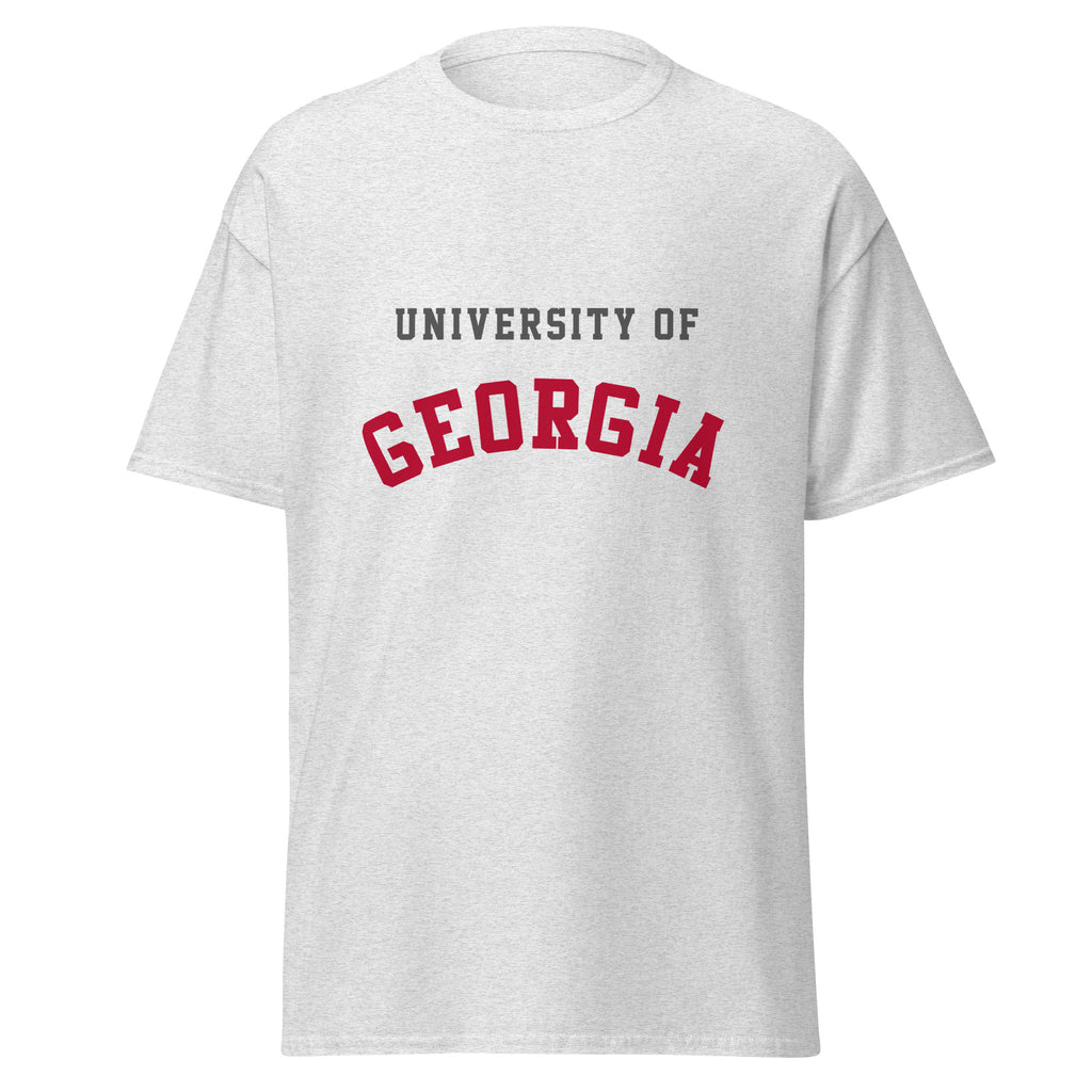 Unisex classic tee featuring University of Georgia name and branding in red and black