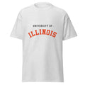Unisex classic tee featuring University of Illinois name and branding in orange and navy blue