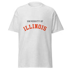Unisex classic tee featuring University of Illinois name and branding in orange and navy blue