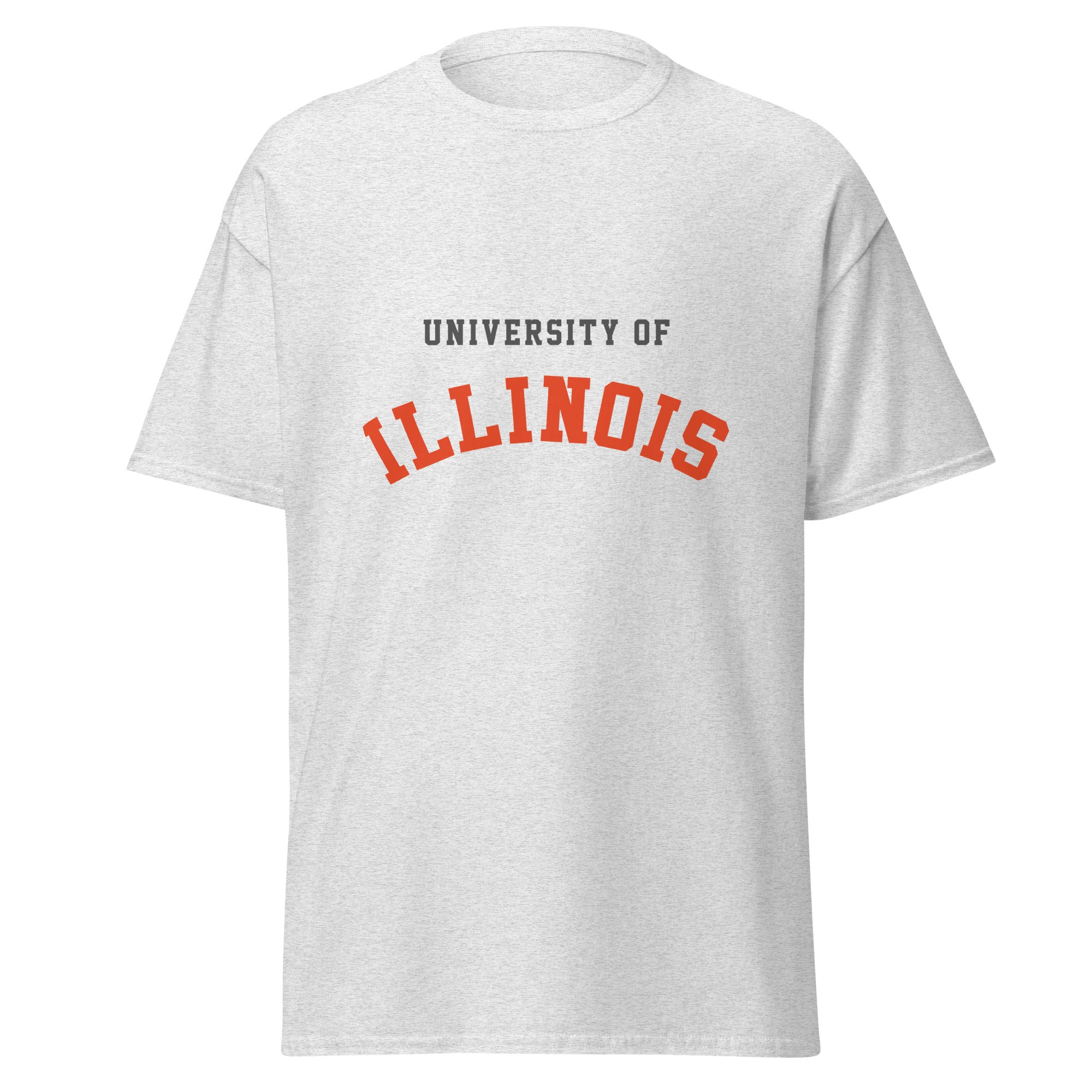 Unisex classic tee featuring University of Illinois name and branding in orange and navy blue