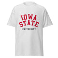 Unisex classic tee featuring Iowa State University name and branding in cardinal and gold