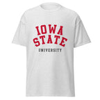 Unisex classic tee featuring Iowa State University name and branding in cardinal and gold