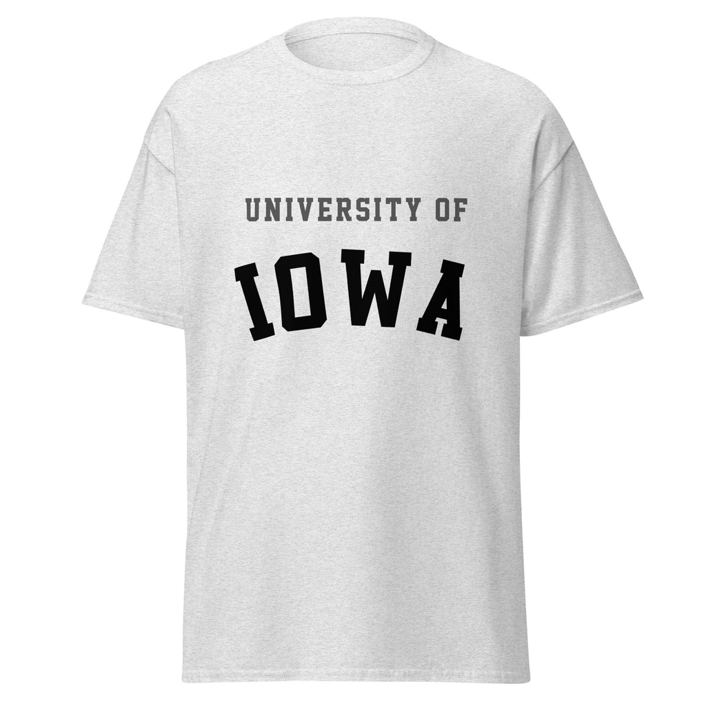 Unisex classic tee featuring University of Iowa name and branding in black and gold